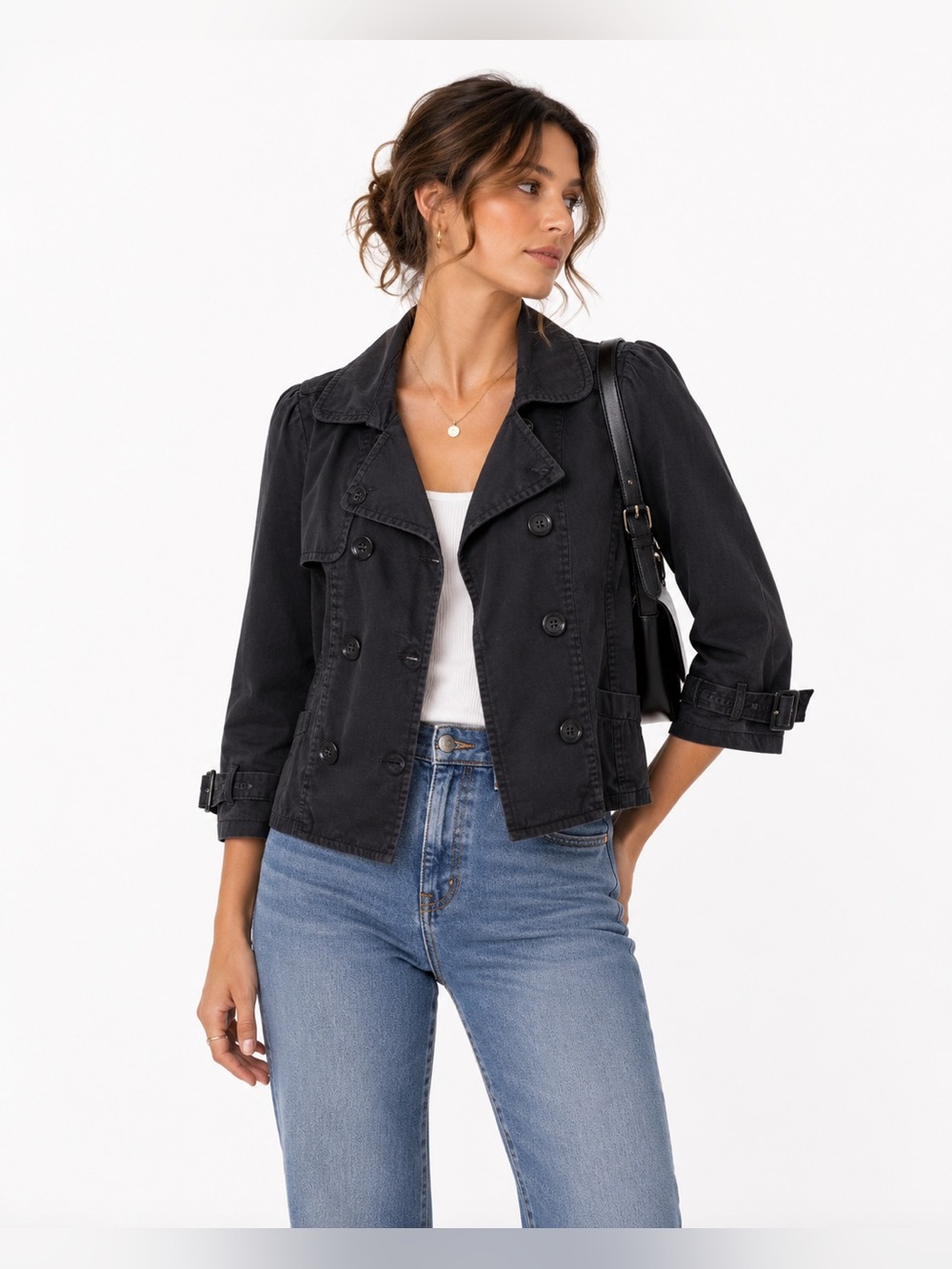 ARROW Jeans Black Military Utility Jacket with Buckle Sleeves Size Large
